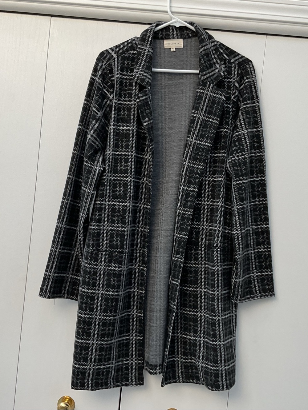 MELLODAY Black & Gray Plaid Open-Front Blazer Coatigan